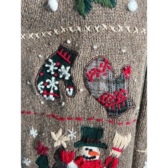 Victoria Jones Vintage Christmas Sweater Embroidery GrandmaCore Cardigan Snowman - Picture 6 of 11